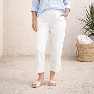 NWT J. Jill Linen Stretch White Pull On Seam Front Straight Leg Pants Size XLP